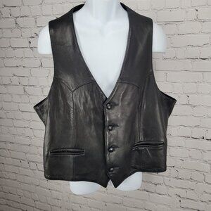 VTG Continental Leather Fashions Black Genuine Lamb Skin Buttoned Vest USA 48